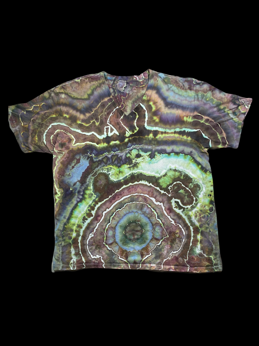 Hand-Dyed Calvin Klein V- Neck  Geode Tie Dye T-shirt - Size X-Large