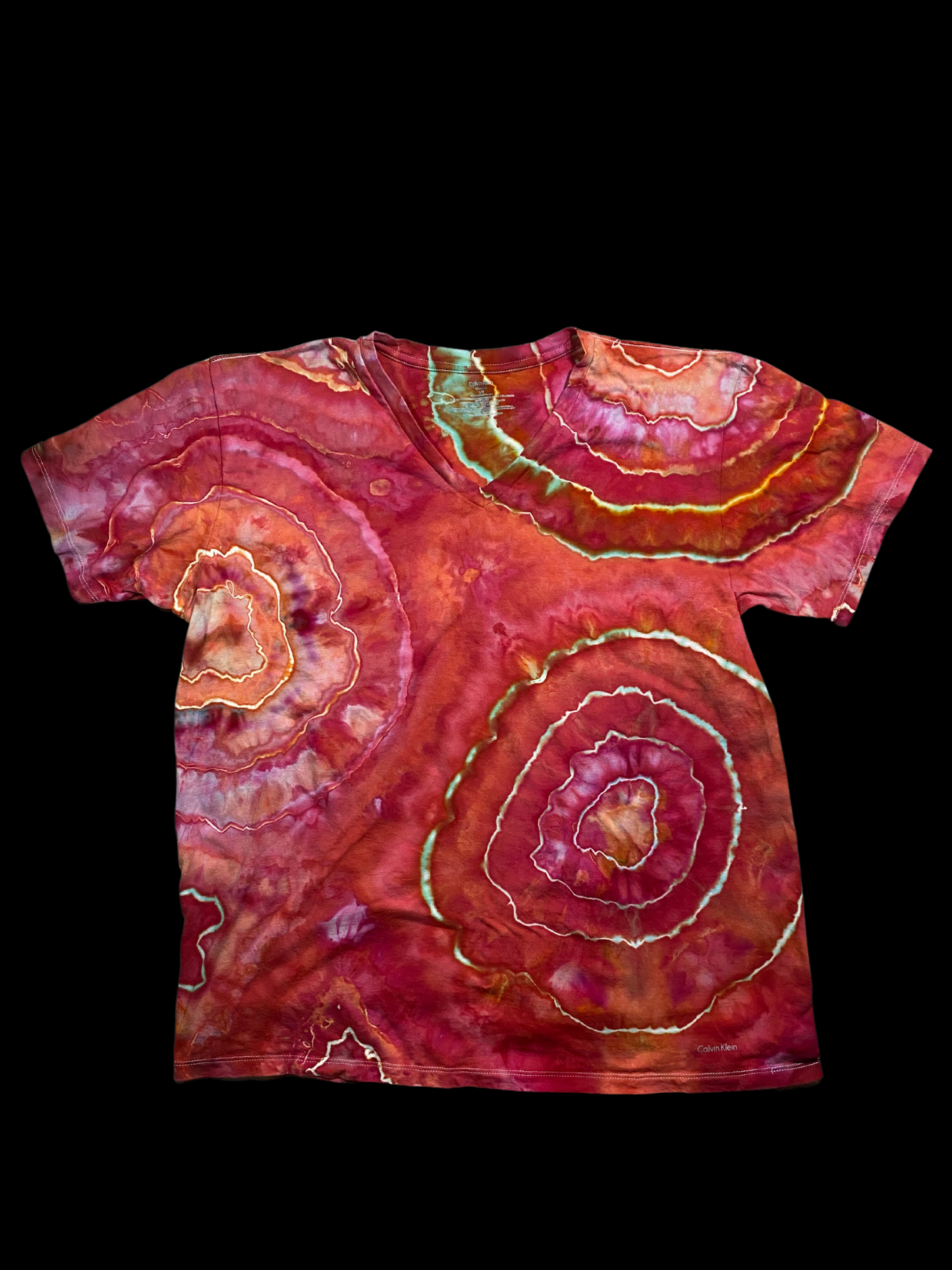 Hand-Dyed Calvin Klein V- Neck Geode Tie Dye T-shirt - Size Large