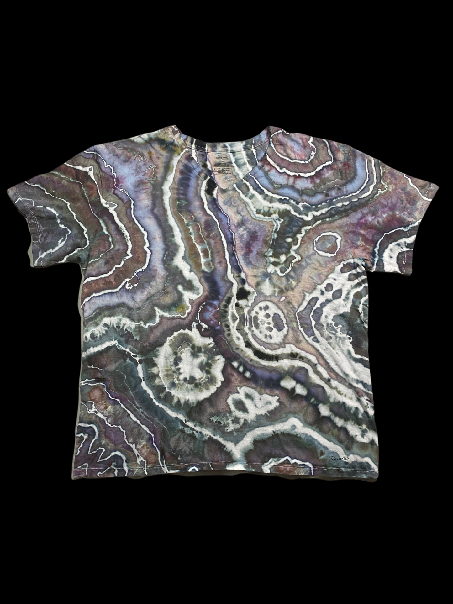 Hand-Dyed Calvin Klein V- Neck  Geode Tie Dye T-shirt - Size X-Large