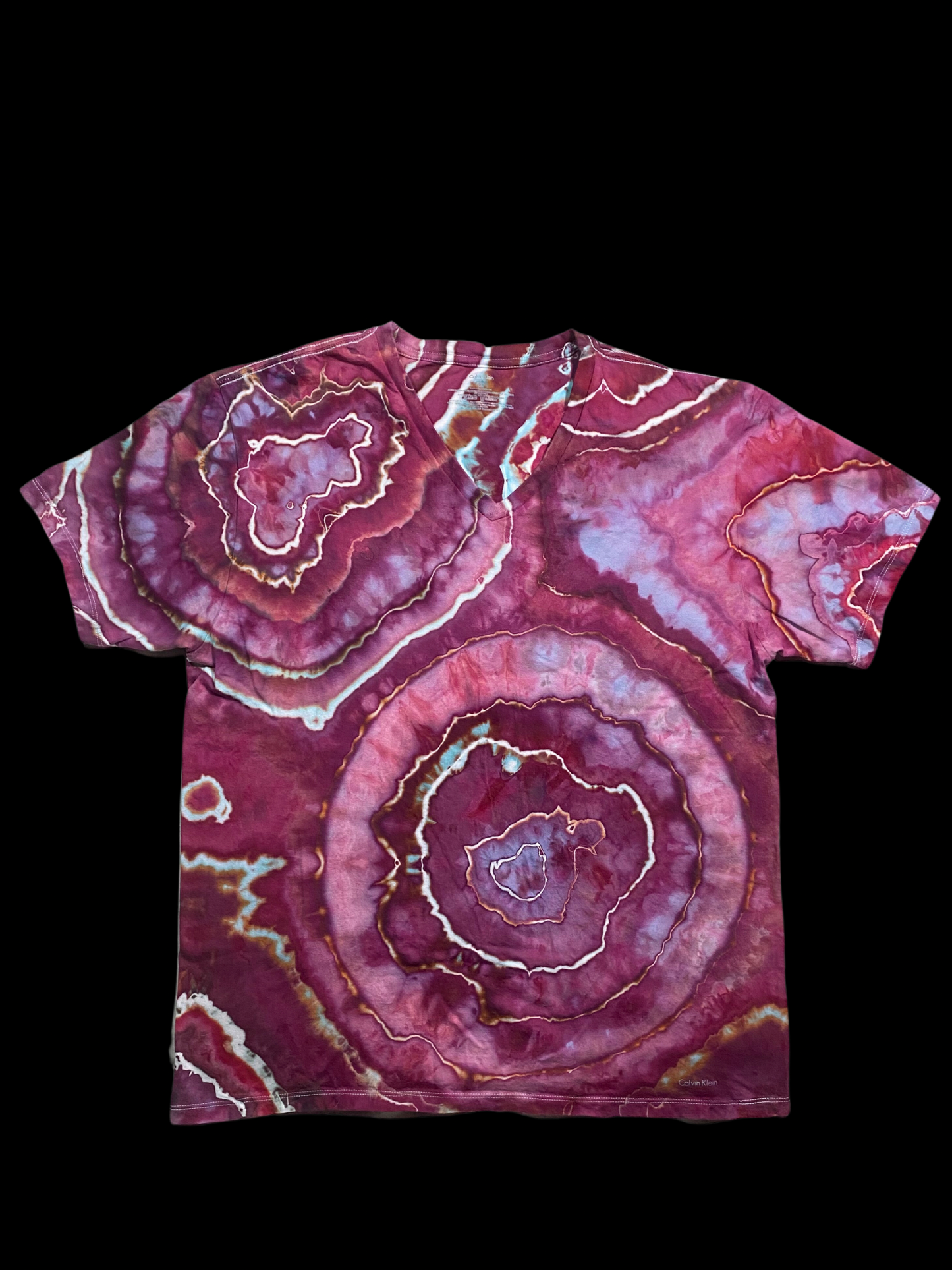 Hand-Dyed Calvin Klein V- Neck Geode Tie Dye T-shirt - Size Large