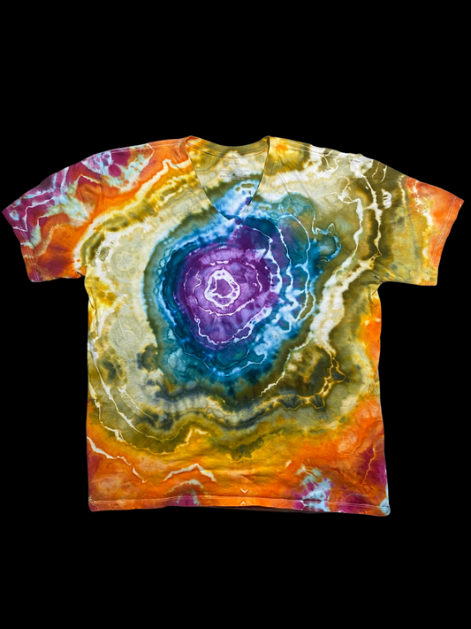 Hand-Dyed Calvin Klein V- Neck  Geode Tie Dye T-shirt - Size X-Large